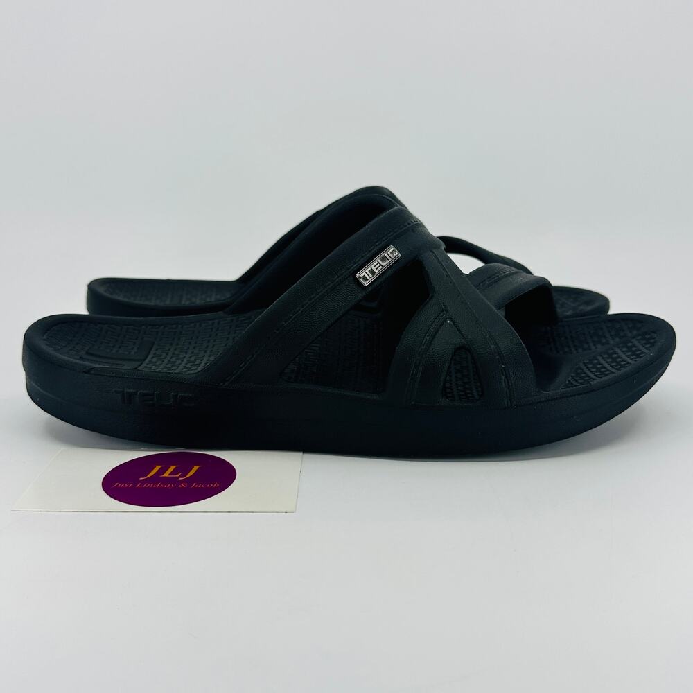 Telic Women's Mallory Black Slip On Comfort Slide Sandals Size M (Women's 9)
